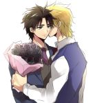  2boys black_hair blonde_hair blue_eyes bouquet brown_hair dio_brando flower jojo_no_kimyou_na_bouken jonathan_joestar multiple_boys sweater_vest yaoi yuzuru_(xxelysionxx) 