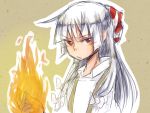  1girl fire flame fujiwara_no_mokou ribbon rough solo tlkwan touhou 