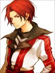  1boy armor colored_eyelashes expressionless gensou_suikoden gensou_suikoden_ii male morisuke red_eyes redhead seed_(suikoden) solo surcoat white_background 