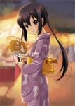  1girl black_hair brown_eyes japanese_clothes k-on! kimono long_hair nakano_azusa ryunnu solo twintails yukata 