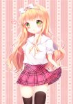  1girl azuki_azusa beads blonde_hair bow green_eyes headband heart hentai_ouji_to_warawanai_neko school_uniform shadow skirt skirt_lift uniform 