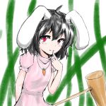  1girl animal_ears black_hair carrot highres inaba_tewi krace looking_at_viewer rabbit_ears red_eyes short_hair smile solo touhou 