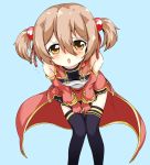  1girl blush breastplate brown_hair female fingerless_gloves gloves leaning_in lips short_hair silica solo sword_art_online thigh-highs twintails yellow_eyes 