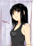  1girl black_hair bra_strap character_request dated highres inoue_sora short_hair signature small_breasts smile tank_top translation_request violet_eyes 