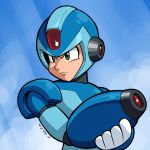  1boy android arm_cannon el-sato green_eyes helmet rockman rockman_x solo weapon x_(rockman) 