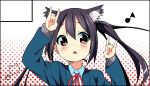  animal_ears black_hair brown_eyes cat_ears circle_cut k-on! long_hair nakano_azusa school_uniform tamaran twintails 