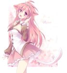  1girl animal_ears breasts cat_ears cat_tail long_hair nya? open_mouth smile tail 