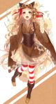  animal_ears blonde_hair boots brown_eyes cat_ears corset flower goggles goggles_on_head gun highres kawamata_junko knee_boots long_hair striped striped_legwear thigh-highs very_long_hair weapon yukijirushi yukiko-tan zettai_ryouiki 