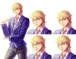  blazer blonde_hair character_sheet dameningen dio_brando jojo_no_kimyou_na_bouken necktie plaid plaid_pants red_eyes school_uniform 