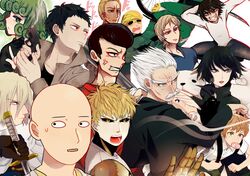  bald bang_(onepunch_man) bankenman baseball_bat black_hair blonde_hair candy coat curly_hair doutei_(onepunch_man) facial_hair fubuki_(onepunch_man) genos goggles green_hair gun handgun hayakawa helmet ikemen_kamen_amaimask katana king_(onepunch_man) kinzoku_bat lollipop mustache namen_rider onepunch_man onsoku_no_sonic red_eyes saitama_(onepunch_man) senkou_no_flash short_hair sword tatsumaki weapon white_hair zombieman 