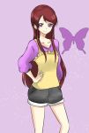  1girl aikatsu! butterfly gacchahero long_hair shibuki_ran shirt shorts solo tagme violet_eyes 