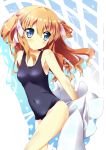  1girl blue_eyes brown_hair fuuna highres long_hair original school_swimsuit swimsuit twintails two_side_up 