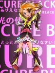  1girl belt brown_eyes brown_hair character_name cure_black dress earrings elbow_gloves frills futari_wa_precure futari_wa_precure_max_heart gloves heart jewelry magical_girl misumi_nagisa phoenix_form_(futari_wa_precure) precure ribbon short_hair shorts_under_skirt solo too_many_hearts 