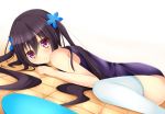  1girl black_hair long_hair original school_swimsuit solo swimsuit thighhighs twintails violet_eyes yahiro_(anhnw) 