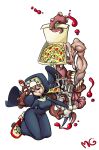  blonde_hair breasts closed_eyes cross cross_necklace double_(skullgirls) eating extra_arms extra_eyes extra_mouth food habit highres inverted_cross mario_grant monster nun pizza short_hair skateboard skullgirls 