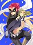  1boy 1girl carrying cynthia_(fire_emblem) fire_emblem fire_emblem:_kakusei green_hair jerome_(fire_emblem) mask princess_carry redhead shihage twintails 