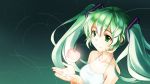  1girl ame_no_uta apple food fruit green_eyes green_hair hatsune_miku highres solo twintails vocaloid 
