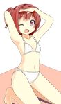  akaza_akari bikini double_bun glenn_(600224) red_eyes redhead short_hair swimsuit wink yuru_yuri 