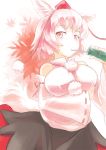  1girl animal_ears bare_shoulders breast_lift breasts can detached_sleeves hat inubashiri_momiji red_eyes short_hair sinzan solo straw tail tokin_hat touhou white_hair wolf_ears wolf_tail 