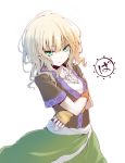  1girl arm_warmers blonde_hair green_eyes highres mizuhashi_parsee pointy_ears shierutei short_hair short_sleeves skirt solo touhou white_background 