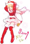  blonde_hair christmas gift hat long_hair original santa_costume santa_hat snow solo thigh-highs thighhighs yellow_eyes 