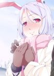  blush bunny_ears gloves long_hair natsumi_akira purple_hair rabbit_ears red_eyes reisen_udongein_inaba scarf snow touhou 