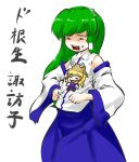 detached_sleeves green_hair kochiya_sanae moriya_suwako skirt touhou translated translation_request