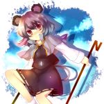  1girl animal_ears blush capelet dowsing_rod grey_hair jewelry mouse_ears mouse_tail nazrin pendant red_eyes short_hair smile solo tail touhou uranaishi_(miraura) 