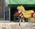  animated_gif blonde_hair boots falling gif gloves hat lisa_(seiken_no_blacksmith) long_hair lowres midriff mini_hat pointy_ears rock running seiken_no_blacksmith shorts tears tripping 