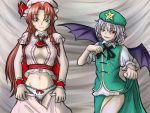  bat_wings blue_eyes braid china_dress chinadress chinese_clothes cosplay costume_switch hat hong_meiling hong_meiling_(cosplay) kuchisuna long_hair multiple_girls red_eyes red_hair redhead remilia_scarlet remilia_scarlet_(cosplay) short_hair touhou twin_braids wings 