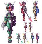  bodysuit crossover go! helmet highres kamen_rider kamen_rider_double kamen_rider_w kamen_rider_w_(series) long_hair red_eyes rockman rockman_zero white_hair 