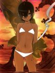  black_hair dark_skin flat_chest kino kino_no_tabi navel photoshop recolor short_hair solo swimsuit water yellow_eyes 