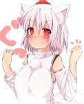  1girl absurdres animal_ears bare_shoulders blush breasts bust detached_sleeves face hat highres ichirin inubashiri_momiji looking_at_viewer pom_pom_(clothes) short_hair silver_hair smile solo tail tokin_hat touhou wolf_ears wolf_tail 