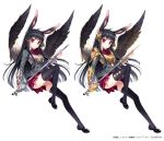  1girl animal_ears armor black_hair blush character_request kaku-san-sei_million_arthur long_hair looking_at_viewer mary_janes nardack rabbit_ears red_eyes school_uniform shoes simple_background skirt solo star sword thigh-highs weapon white_background wings 