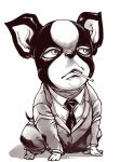  candy dog formal highres iggy_(jojo) jack-ddd-no13 jojo_no_kimyou_na_bouken lollipop monochrome necktie no_humans solo suit 