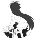  1girl back ciel_arc frills long_hair magical_girl mahou_shoujo_madoka_magica monochrome pocky sakura_kyouko solo thigh-highs zettai_ryouiki 