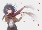  1girl belt black_eyes black_hair boots jacket mikasa_ackerman nekotemari scarf shingeki_no_kyojin short_hair thigh_strap 