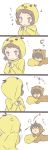  acorn animal_costume animal_hood bear_costume brown_hair comic cosplay green_eyes highres hyouka ibara_mayaka kiiroitori oreki_houtarou rilakkuma rito453 san-x short_hair translated 