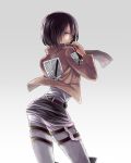  1girl belt black_eyes black_hair boots jacket mikasa_ackerman moneko scarf shingeki_no_kyojin short_hair thigh_strap 