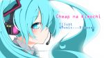  1girl aqua_eyes aqua_hair artist_name bust hatsune_miku headset long_hair profile red_disappointment solo title_drop twintails vocaloid white_background 