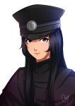  1girl black_hair devil_summoner genderswap hat highres kuzunoha_raidou long_hair magion02 shako_cap shin_megami_tensei smile violet_eyes 