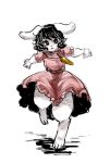  1girl animal_ears black_eyes black_hair carrot dress full_body inaba_tewi jewelry jumping kitayuki_kajika necklace outstretched_arms pendant pink_dress rabbit rabbit_ears short_hair solo spread_arms touhou 