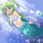  1girl bubble fish_tail green_hair jewelry long_hair mermaid midriff monster_girl muromi-san namiuchigiwa_no_muromi-san necklace red_eyes scales seashell shell solo twintails 