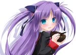  1girl asahina_yori blue_eyes bowl chopsticks little_busters!! long_hair purple_hair sasasegawa_sasami school_uniform twintails 