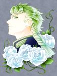  1boy braid curly_hair flower giorno_giovanna green_eyes green_hair highres jojo_no_kimyou_na_bouken rose s08031 solo white_rose 