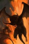 code-aa dragon explosion fire highres horns magic:_the_gathering monster no_humans silhouette tail volcano wings 