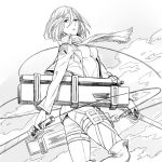  1girl boots dual_wielding jacket knee_boots lineart looking_at_viewer mikasa_ackerman monochrome parted_lips scarf shingeki_no_kyojin short_hair sine solo sword thigh_strap weapon 