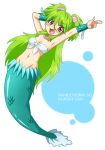  1girl fish_tail green_hair highres jewelry kemuma long_hair mermaid monster_girl muromi-san namiuchigiwa_no_muromi-san necklace red_eyes scales seashell shell smile solo twintails 