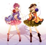  2girls eyeball green_eyes hairband hat hat_ribbon heart heart_of_string ivxxx komeiji_koishi komeiji_satori multiple_girls purple_hair ribbon short_hair siblings silver_hair sisters skirt subterranean_animism third_eye touhou 