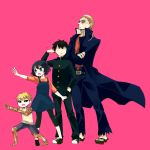  3boys black_hair black_sclera blonde_hair child cyborg fubuki_(onepunch_man) gakuran genos geta green_eyes highres king_(onepunch_man) multiple_boys onepunch_man saitama_(onepunch_man) scar school_uniform short_hair teenage una_(mazinger) yellow_eyes 